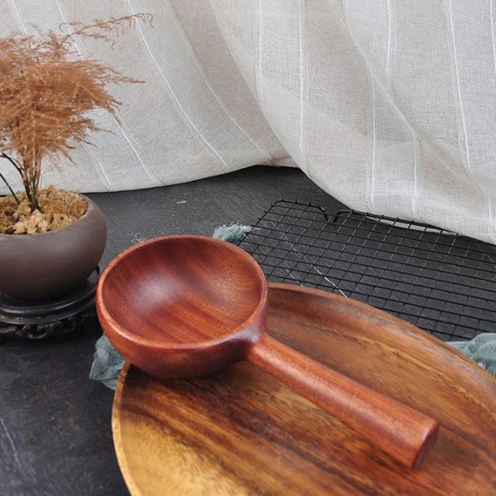 

Large Size Wooden Soup Ladle Vintage Serving Soup Spoon Exquisite Water Scoop Cooking Catering