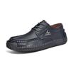 Men's Hand Stitched Casual Leather Shoes Vintage Lace Up Wide Toe Soft Sole Breathable Loafers British Style Driving Shoes