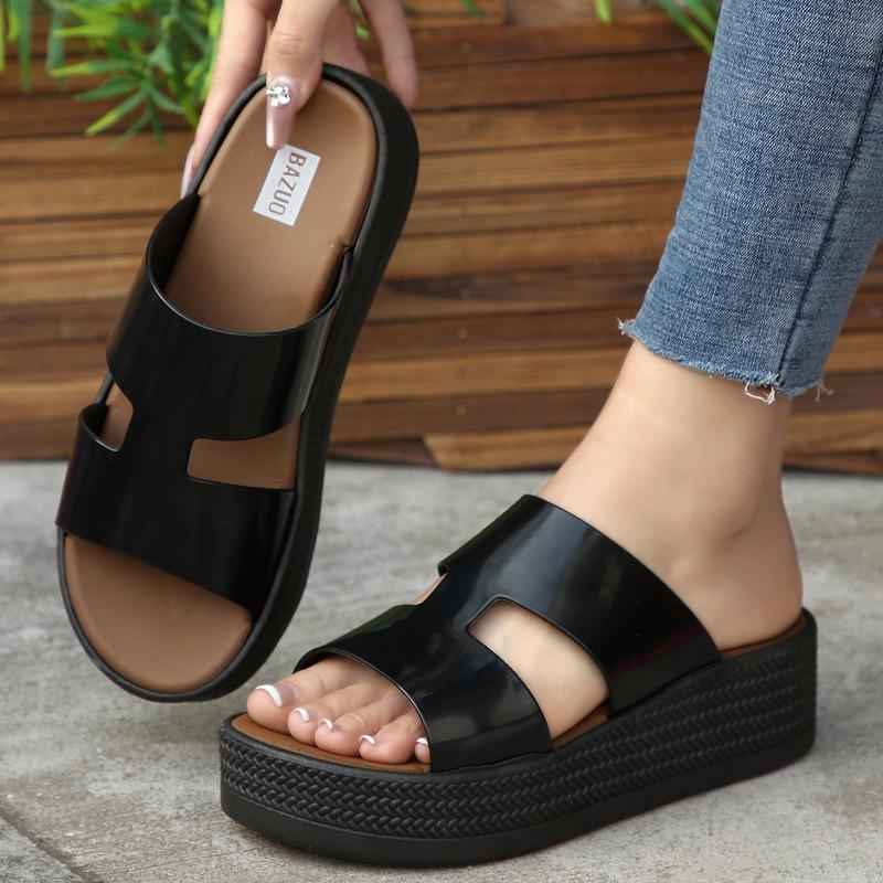 Fashion Ladies Fashion Slippers Mid Heel Anti-slip Round Head Shoes for Women Sense of Luxury Open Toes Comfortable