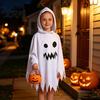 Family Dress Up Costume Halloween Ghost Cloak with Hood, Loose Fit Irregular Hem Jagged Face Print for Cosplay Party, White Spooky Pullover Cape Kids