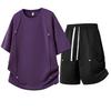 Trendy Men's Round Neck Plus Size T-Shirt & Shorts Set - Casual, Loose, Breathable Two-Piece.
