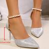 Fashion Fashion Pearl Buckle Strap Pumps for Women Summer Party Bling Pointed Toe Women'pumps Thin Heels Chain High Heels Female