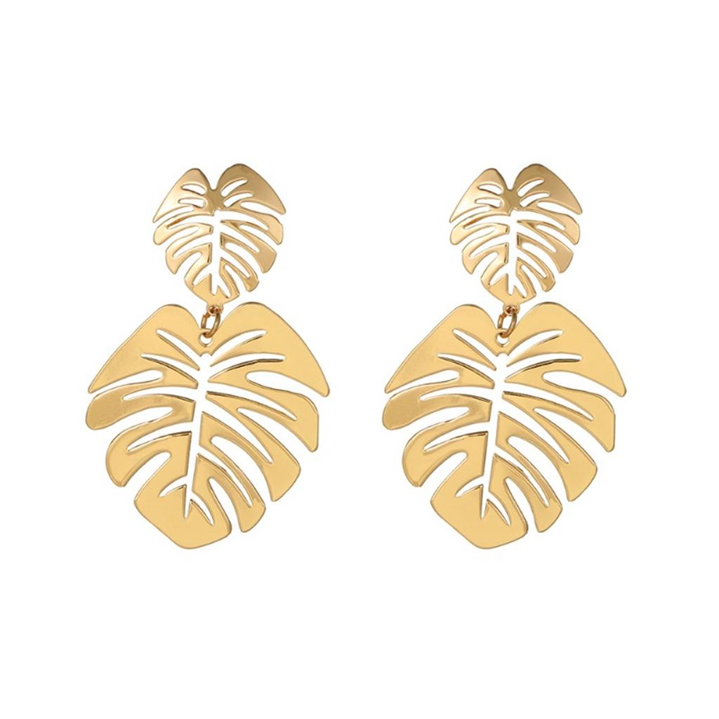 Vintage Monstera Palm Gree Leaf Charm Drop Dangle Stud Earrings For Women Girl Elegant Casual Chic Modern Jewelry