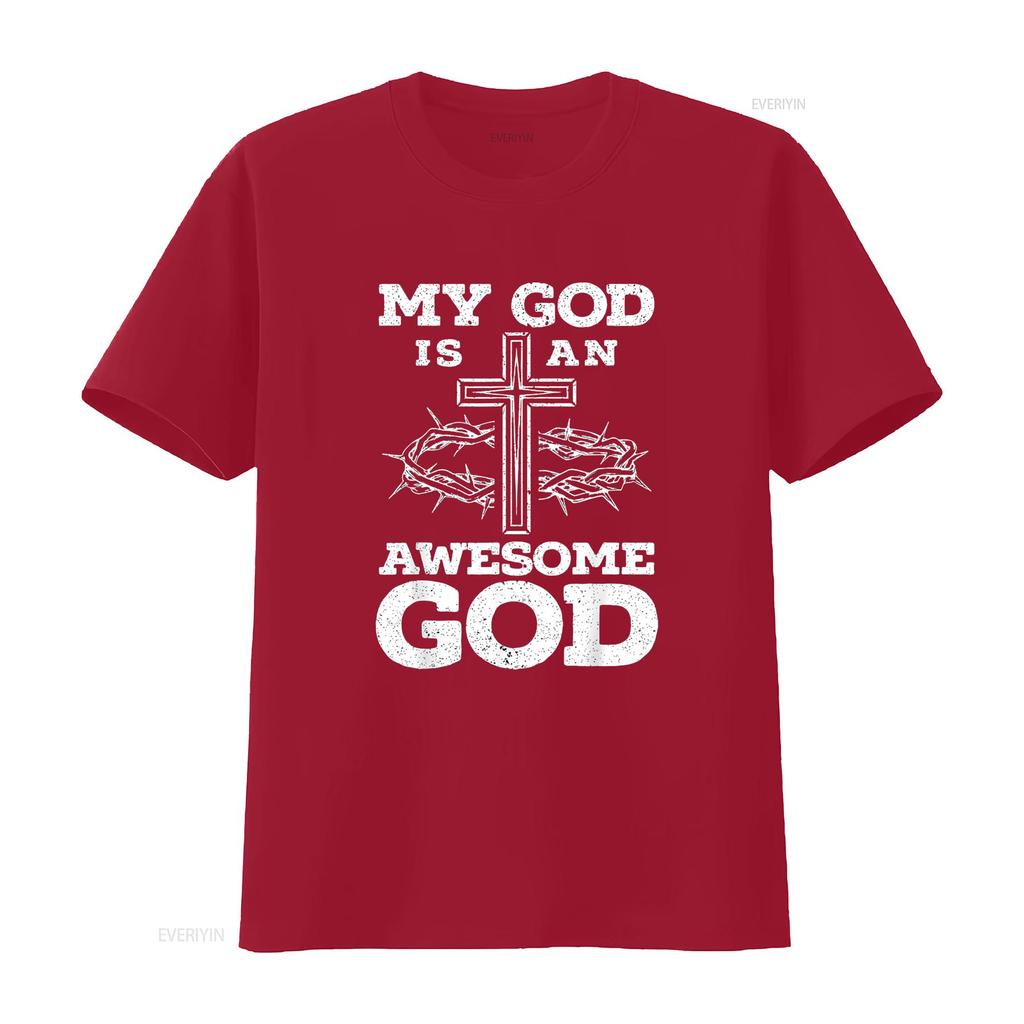Womens My God Is An Awesome Christian Religious Jesus Christ T Shirt Black 2XL vintage Washed designer clothes Comfortable