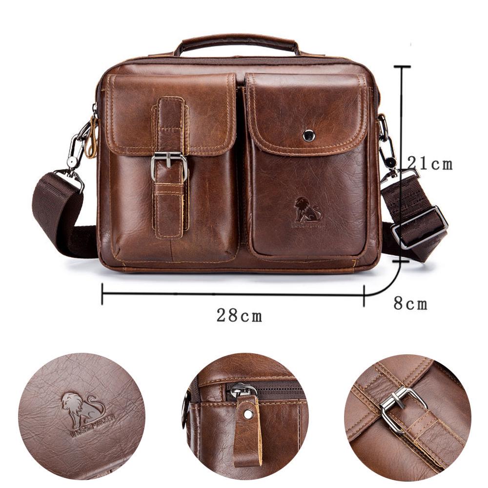 LAOSHIZI Genuine Leather Men's Shoulder Bag Vintage Male Messenger Bags Men Business Crossbody Bag