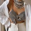 Sexy Nightclub Club Body Chain Silver Metallic Pearl Rhinestone Crystal Hand Bra Chest Top Women