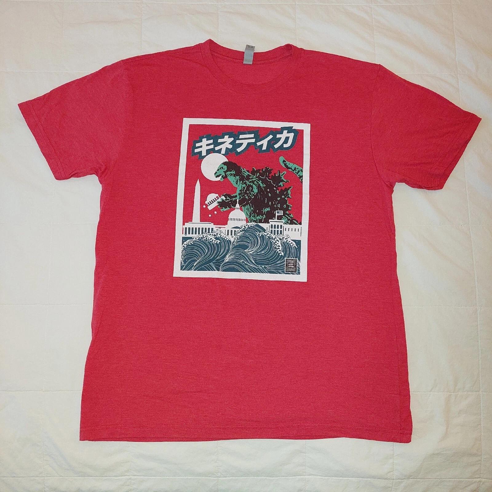 Godzilla Storms the Capital Kinetica T-Shirts Size Large Red w/ graphic print. S