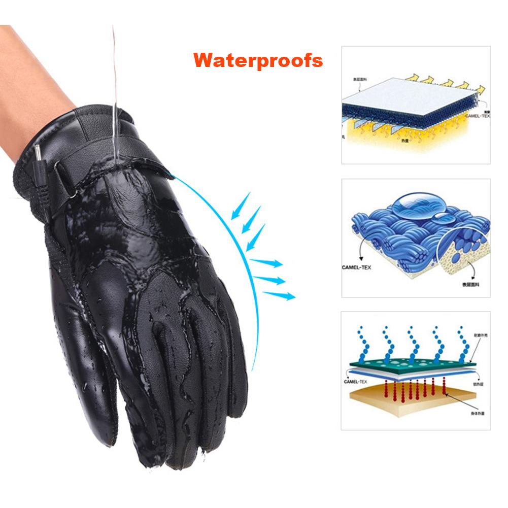 Thermische Winddichte Fahrradhandschuhe 12V Verdickte Warme Muffen Wasserdicht Outdoor Warmhalten Guantes PU-Leder für Schneemobil Motorrad
