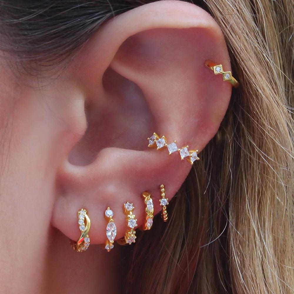 1Pc Simple Square Zircon Earcuff Clips On Earring for Women Girls No Fake Piercing Cartilage Earrings Ear Ring Without Hole
