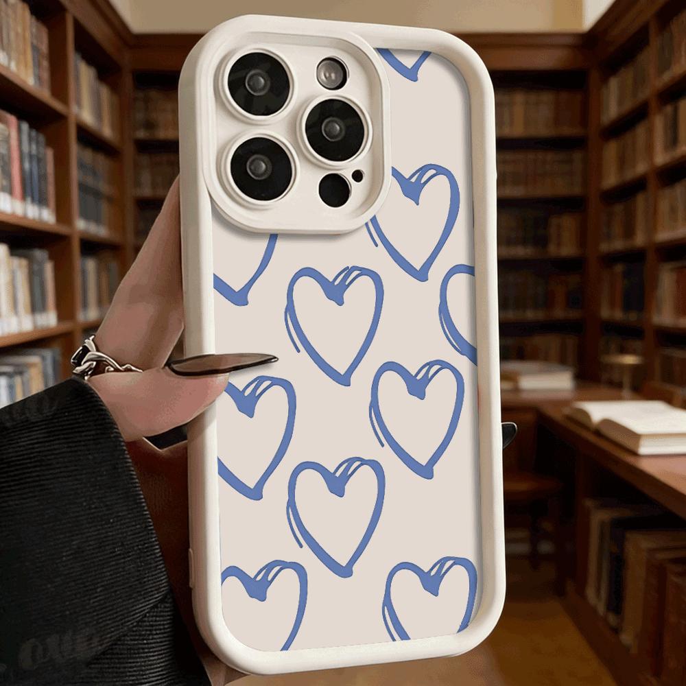 Blue Hand Drawn Heart Pattern Soft TPU Shockproof Case For Xiaomi Redmi Note 15 14 13 12 11 Pro Anti-Fall Protective Back Cover