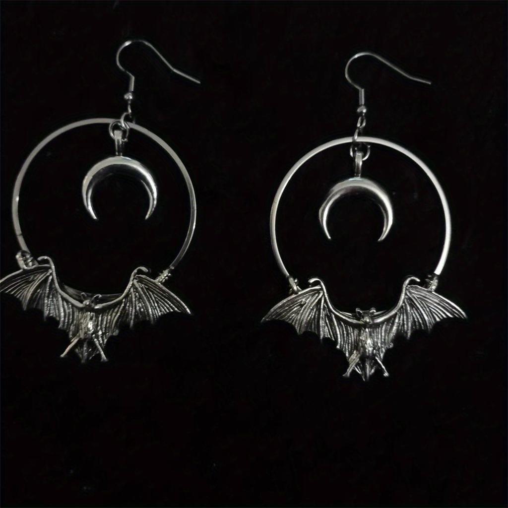 Gothic Style Bat and Moon Pendant Earrings, Personalized Earrings Stylish ear