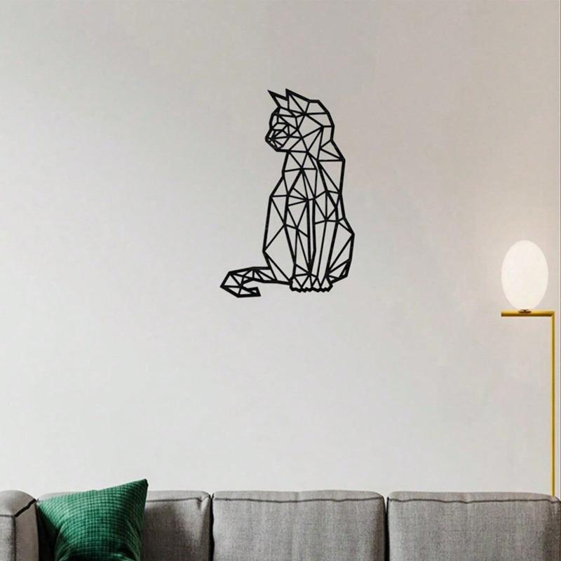 Laser Cut Geometric Wrought Iron Cat Wall Art Sculpture Home Decor