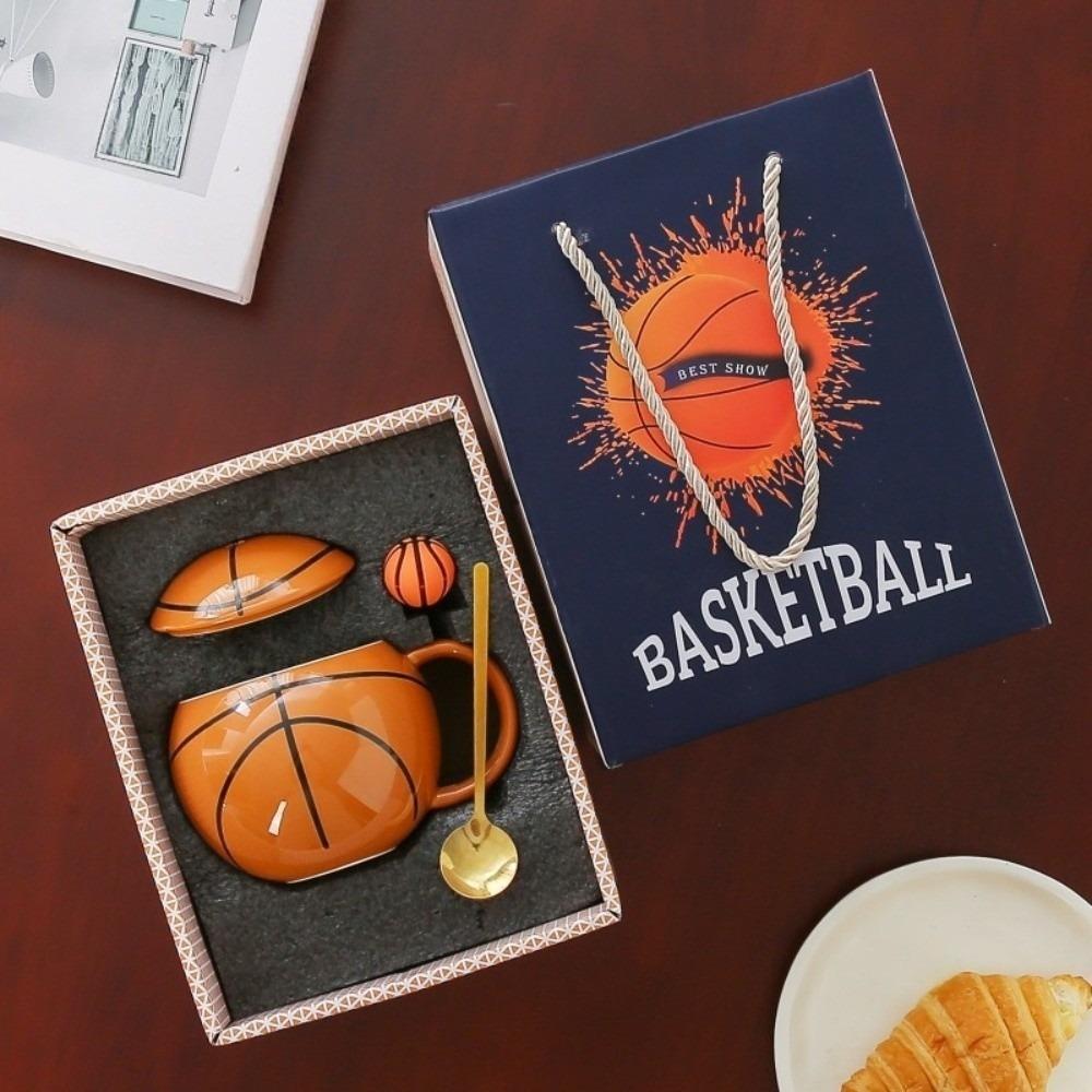 

Sports Theme Tea Cup 420ml Ceramic Mug Drinkware Basketball Cup Gift for Basketball Lover Light Orange 420ml