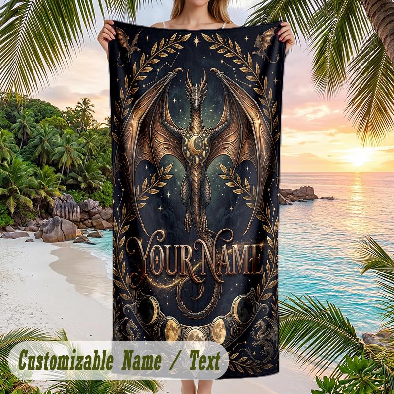 Dragon Theme Beach Towel Personalized Custom Name & Text Soft Quick Dry Beach Towel for Swimming Travel