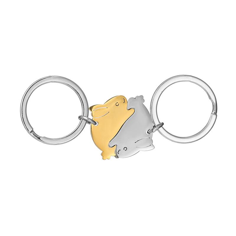 Cute Cartoon Rabbit Stainless Steel Keychain Lovely Animal Design Fashion Couple Keyring Practical Valentine's Day Gift