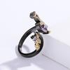 2025 New Black Gold Purple Zircon Jewelry Opening Adjustable Feather Shape Ring Exquisite Party Jewelry Anniversary Gift