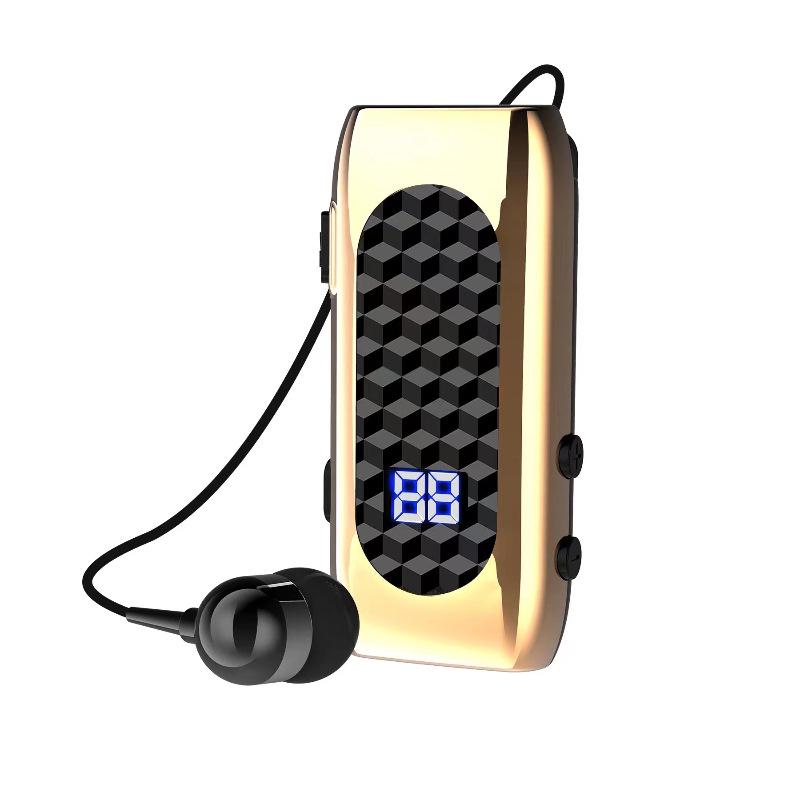 DR13 Clip-On Bluetooth Earphone with Retractable Pull-Out Line, 20H Battery, Digital Display, Business Call Vibration & Number Reporting.