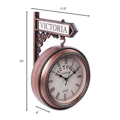 Wood Pattern Replica Dual Side Victoria Station Wall Clock Hanging Style Platform Railway Clock Home Decor