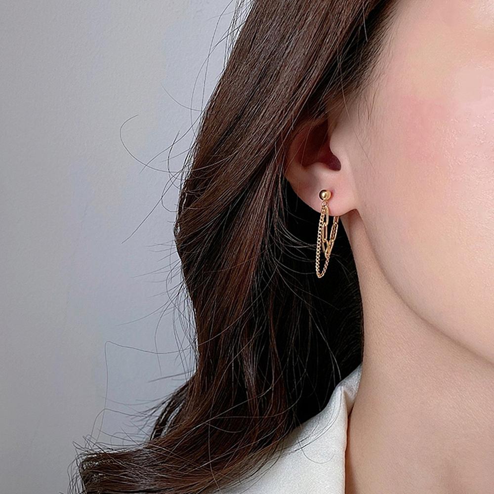 Double Layer Metal Chain Earrings for Women Gold Color Chain Tassel Earrings Simple Korean Party Jewelry