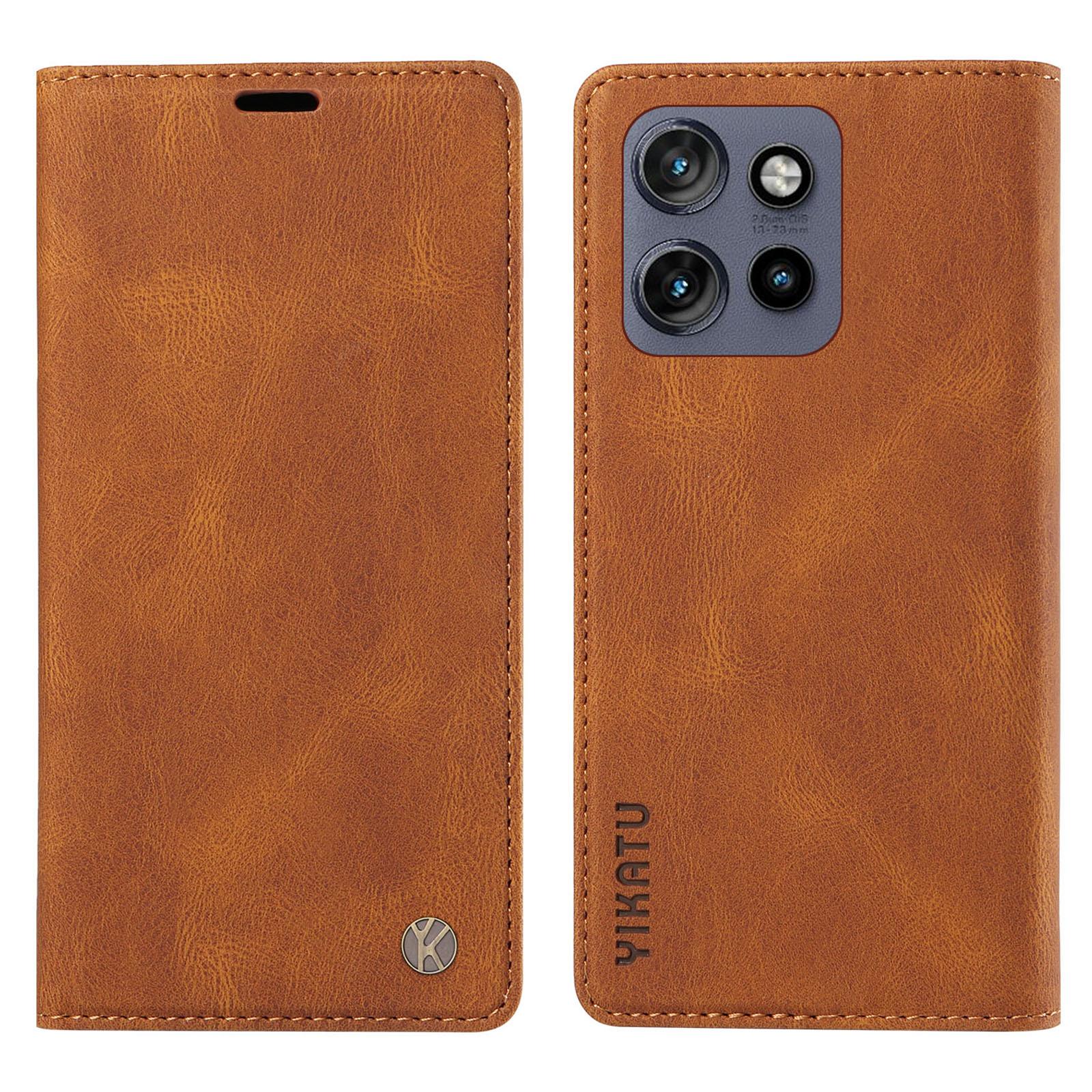 

YIKATU YK-004 For Motorola Edge 50 Neo 5G/Moto S50 5G/Thinkphone 25 5G Case Leather Skin-Touch Phone Cover Magnetic Auto-Absorbed Brown