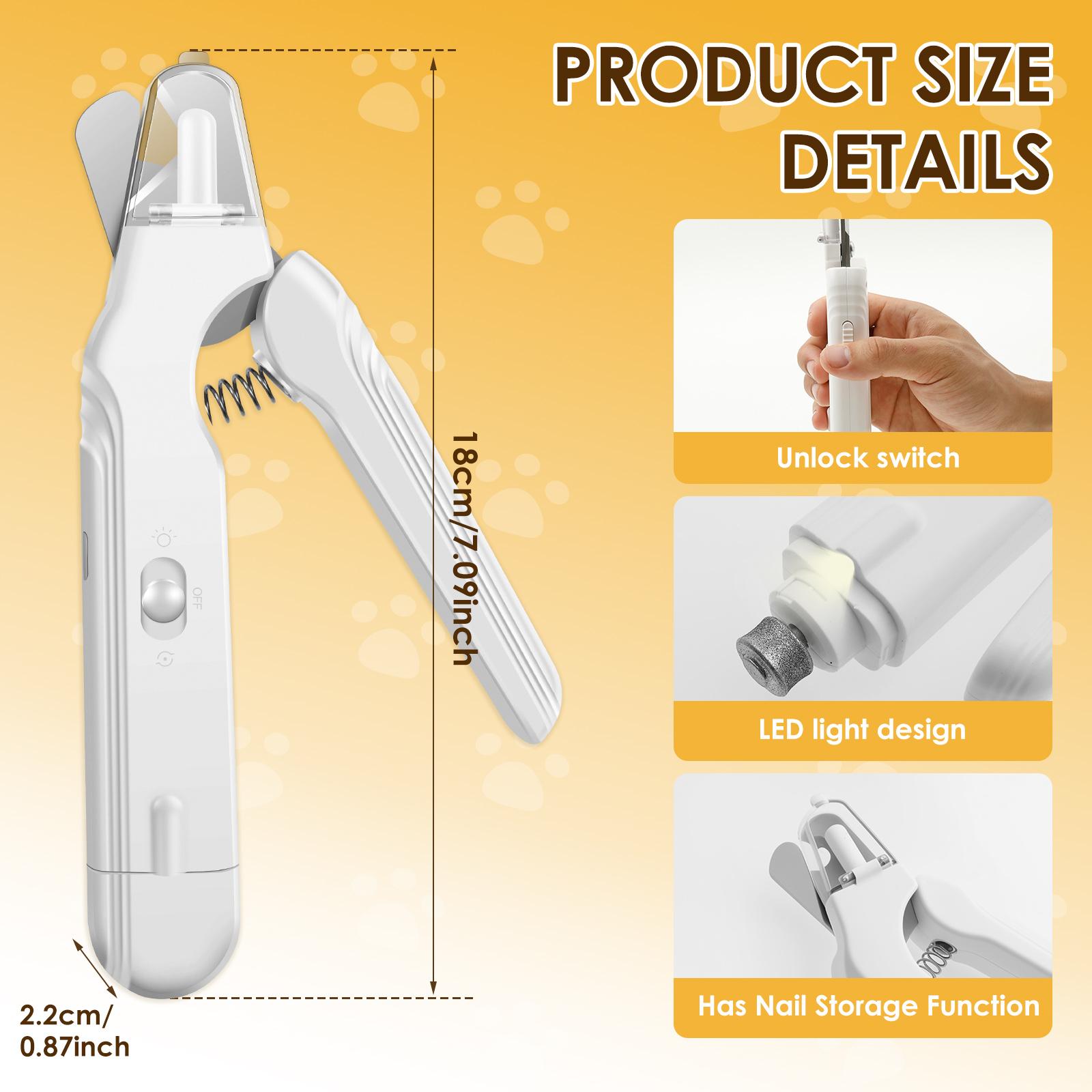

2 in 1 Pet Nail Grinder and Clipper Cat Dog Grooming Tool with LED Lights and Splash Guard USB Rechargeable Cat Dog Nail Trimmer