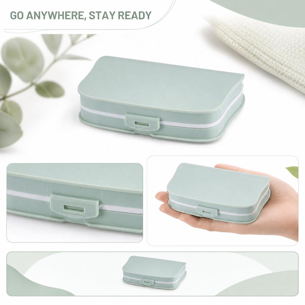 Portable Plastic Pill Organizer Four Compartment Travel Medicine Storage Box with Secure Snap Closure and Compact Design for Daily Use