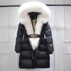 Giacca Invernale con Cappuccio e Collo in Pelliccia di Volpe e Procione da Donna Spessa Calda Piumino d'Anatra Lunga Streetwear Capispalla Staccabile