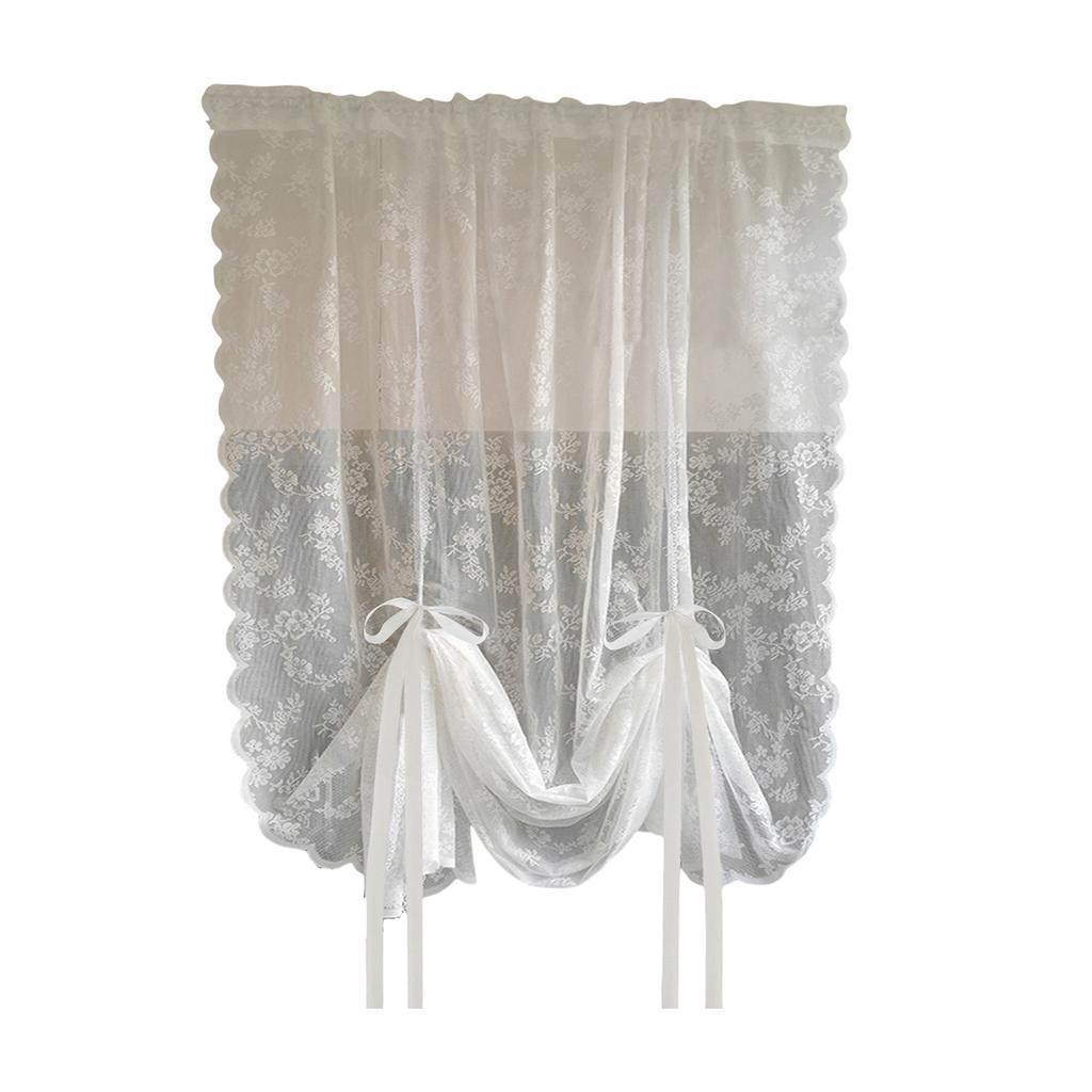 White Lace Embroidery Voile Curtains with Rod Pockets Pulling Curtain for Living Room Bedroom Kitchen 150cm