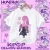 2026 New Kpop Demon Hunters Children's Polyester T-shirt - Girls' Casual Top with Cartoon Print - Summer Short-Sleeved Sports Shirt