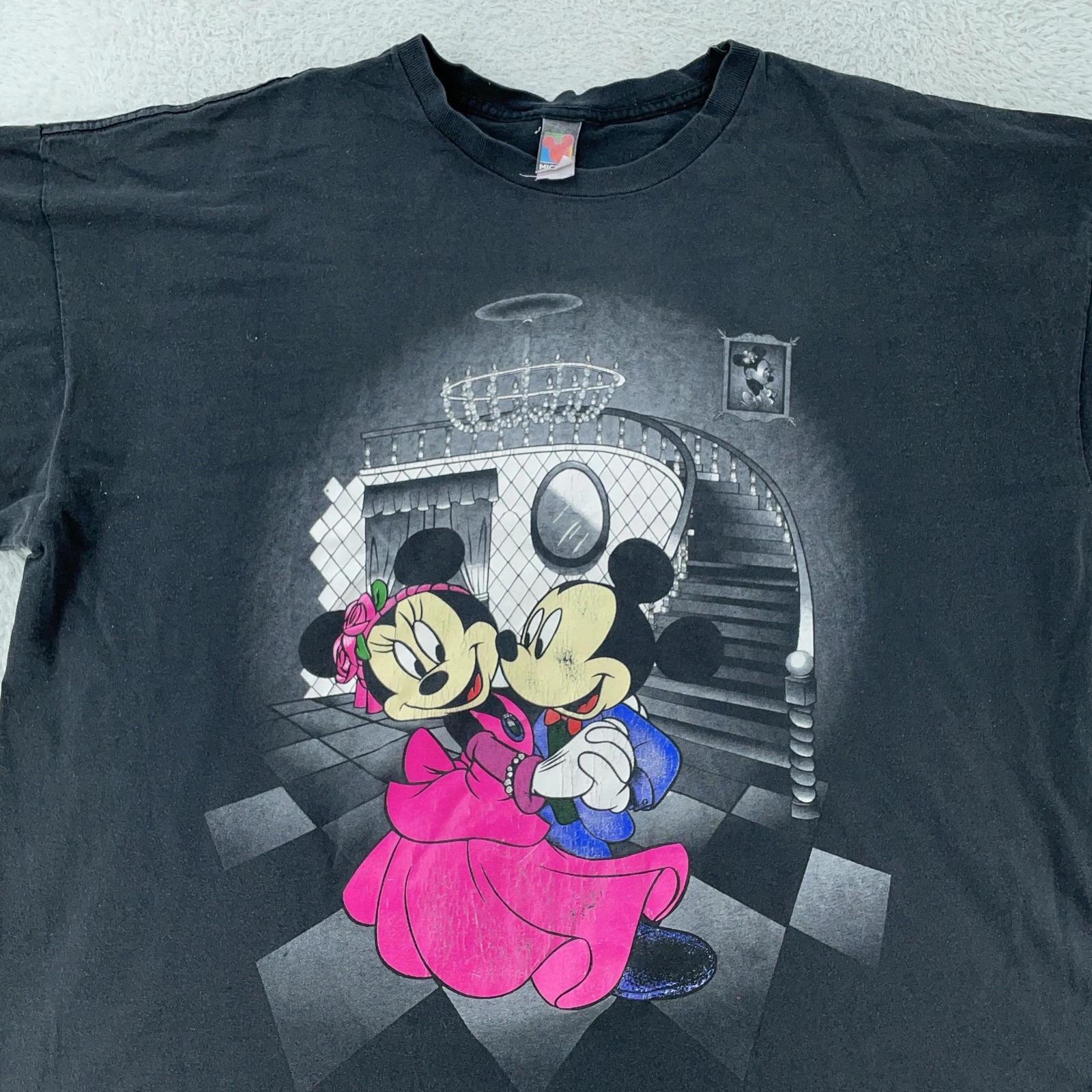 

Vintage Disney Mickey Minnie Mouse Shirt BOXY CROP FIT 2XL Black USA 90s 2XL