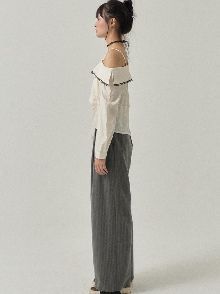 SORRY, TOO MUCH LOVE One-Shoulder Off Drape Blouse_Ivory