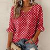 Camicetta da Donna Vintage con Stampa Floreale, Volant, Maniche a Tre Quarti, Girocollo e Chiusura con Laccetti Frontali