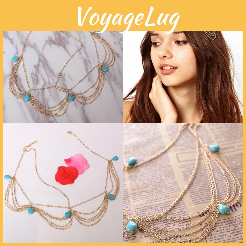 Simulated Turquoise Fashionable Decor Multi Layer Chain Design Headwear Women