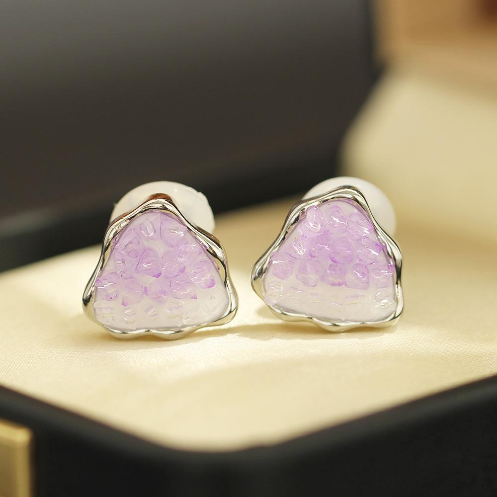 Новый продукт простой темперамент градиентный цвет кристальные серьги зернистая секция одиночное зерно кристалла геометрические клипсы серьги серьги без уха