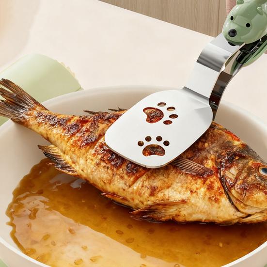 2-In-1 Stainless Steel Spatula Tongs Non-Slip Flipper And Food Turner for Pancake Fish Steak Kitchen Cooking Gadgets