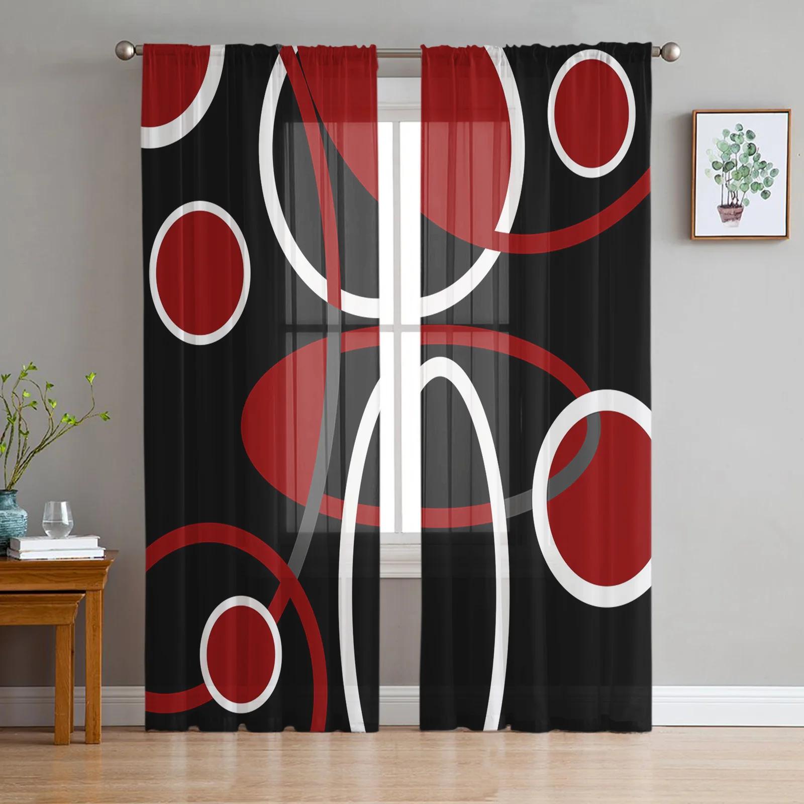 

Blue Black Geometric Abstract Lines Sheer Drapes for Living Room Ornamentation Window Curtain Kitchen Netting Voile Silk-like Fabric Drapes W135 x H115cm x1&Rod Pocket