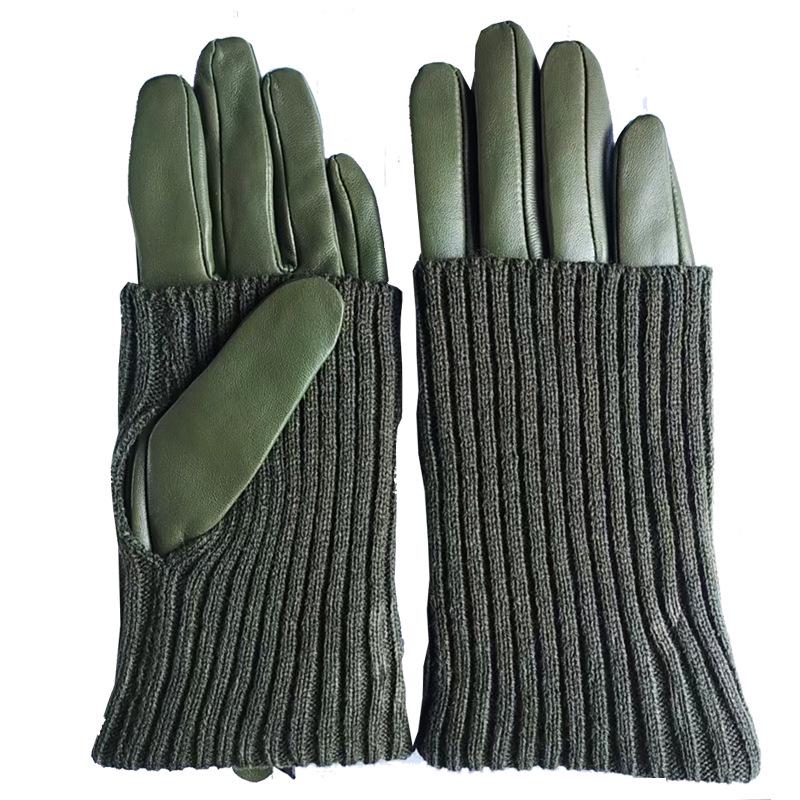 Damen Strick-Rippen-Lederhandschuhe: Herbst/Winter Warm Radfahren Plus Samt Echtes Leder