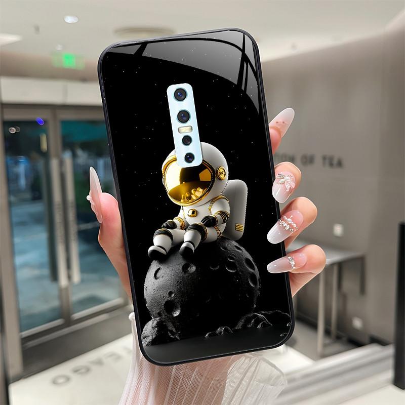

For VIVO V17 Pro Phone Case 1909 1910 Cover Beautiful Flower Cute Cartoon Cats Tempered Glass Back Coque Protective Hard Shell Vivo 1909 1910