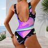 Women Plus Size U Neck Sleeveless One Piece Swimsuit Black Purple Pink Galaxy Heart Print