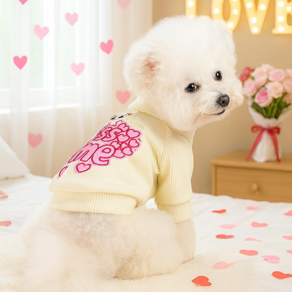 Pet clothes autumn and winter new small dog puppies happy dog cat warm and comfortable lover pink heart bo bo crew neck shirt