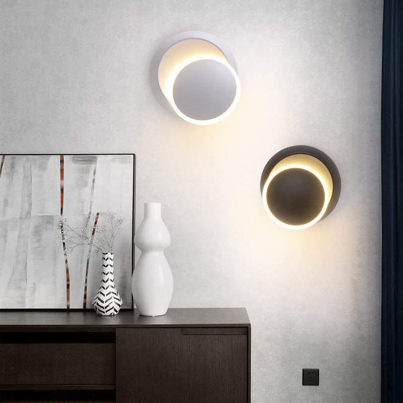 Lampada da parete circolare da comodino rotante eclissi lunare da 350 gradi Lampada da parete per soggiorno Sfondo Scala Apparecchio di illuminazione decorativa