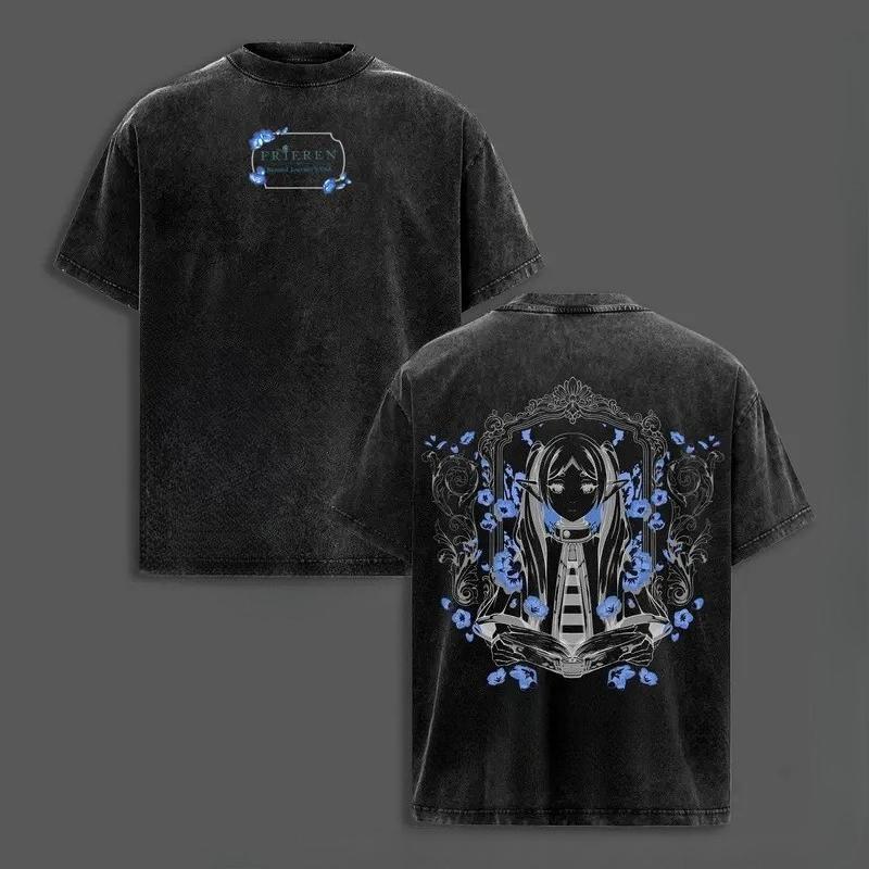 Frieren Grafik T-Shirt Anime Frieren: Beyond Journey's End Kleidung Herren Damen T-Shirts Retro Gewaschenes T-Shirt Harajuku Baumwoll-Tops