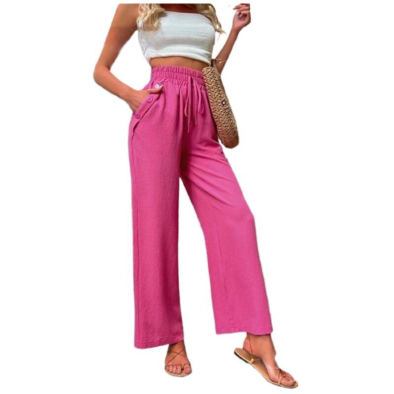 YYFS Women's Fashion Casual Solid Color Print High Waist Trousers Pants & Capris