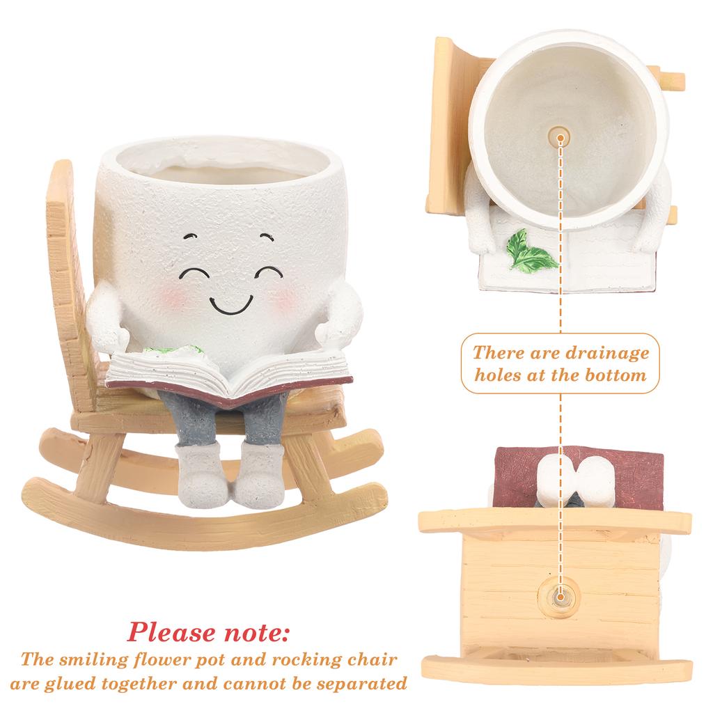 Cute Smile Face Planter Creative Succulent Plant Flower Pot Resin Indoor Outdoor Plant Pot with Drainage Hole Home Decoration