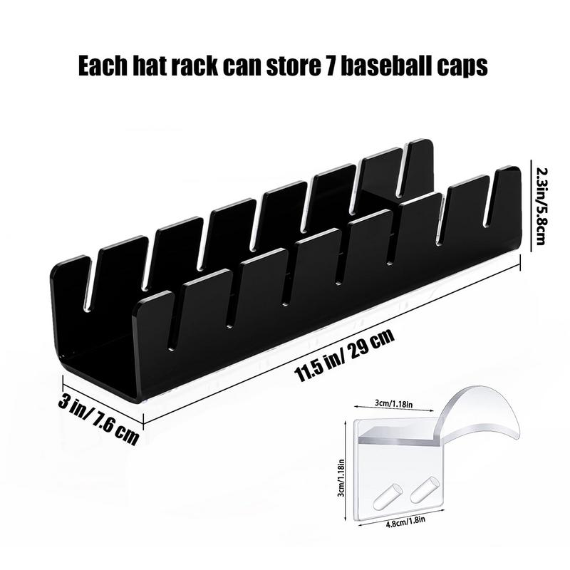Baseball Cap Holder Acrylic Hat Display Rack For 7 Ball Caps Space Saving Stand Shelf With 2 Self-Adhesive Hooks No Install Home