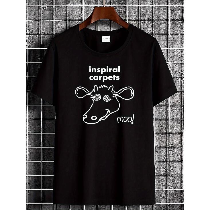Графическая футболка Inspiral Carpets Madchester Happy Mondays - Винтажная футболка Britpop группы с рисунком лица коровы, Мягкая дышащая ткань, Классический крой, Унисекс S чёрный