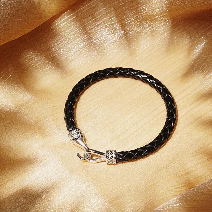 Martin Hook Black Leather Bracelet (C2403AC1194_BK)