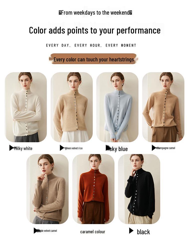 Women's Pure Cashmere Single-Breasted Sweater - Winter 2026, Solid Color, Gentle Style, Loose Fit, Slimming Design