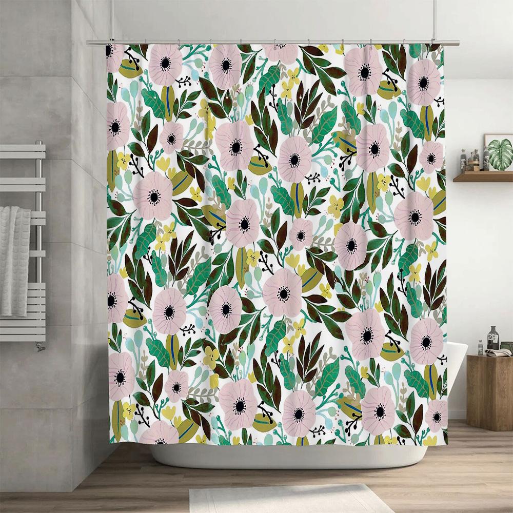 Botanical Shower Curtain Nature Floral Pattern Bathroom Decor Tropical Leaves Green Pink Home Textile Washable Waterproof Modern