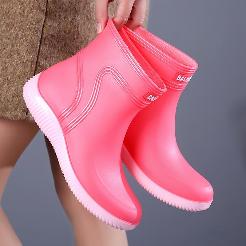 Fashion Medium Tube Rain Shoes Women's Water Shoes Low-top Rain Boots Waterproof and Non-slip Kitchen Rubber Shoes Fishing Car Wash Work Shoes